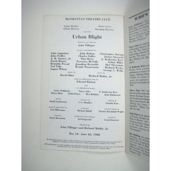 Urban Blight Manhattan Theatre Club Stage I Program 1988 Durang Fuller Fishburne - Picture 2 of 4